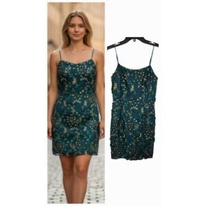 MINUET WOMEN'S MINI DRESS GREEN GOLD COCKTAIL HOLIDAY PARTY DATE GOING OUT SZ M